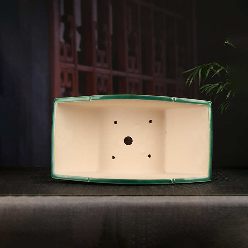 张治诚精品紫砂浮雕彩绘花盆批发扇形彩绘桌面文竹多肉盆景YDFD01