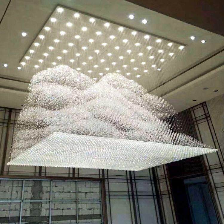 售楼部沙盘水晶吊灯复式楼山脉形状LED灯具非标酒店大堂大型吊灯