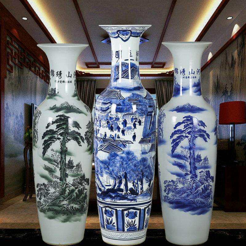 花瓶复古景德镇陶瓷器落地大号青花瓷新中式插花装饰摆件酒店开业图片