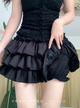 春田少女压皱蓬蓬蛋糕裙女春款高腰带内衬防走光半身裙短裙韩系