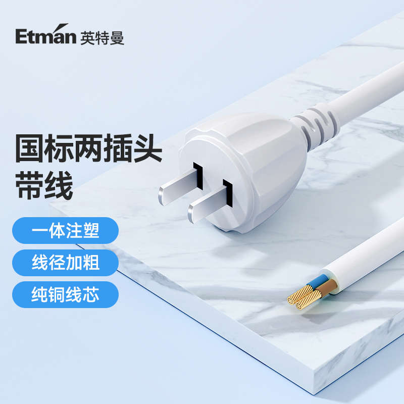 10A两芯电线插头带线3米电动工具工业接线2项脚电源延长线10/20米