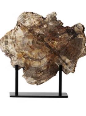 现代约创意木化石金属摆件座样板间书房软装饰品底木简化石工IRS