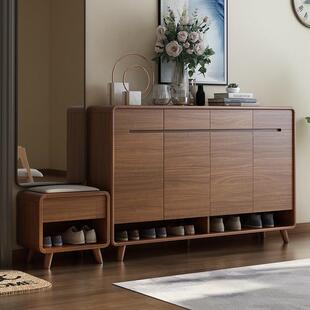 家用门口鞋柜实木色换鞋凳一体2025新款爆款入户门玄关走廊收纳柜