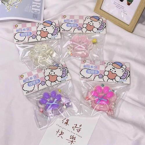 Taba Squishy Bow Cat Paw Fidget Toys Cute Pink Cat Foot Slow