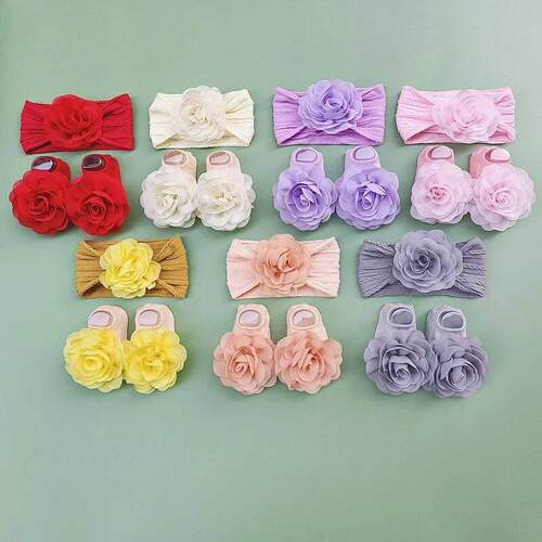 2Pcs/Set Sweet Baby Girl Headbands Socks Set Pearl Lace Flow