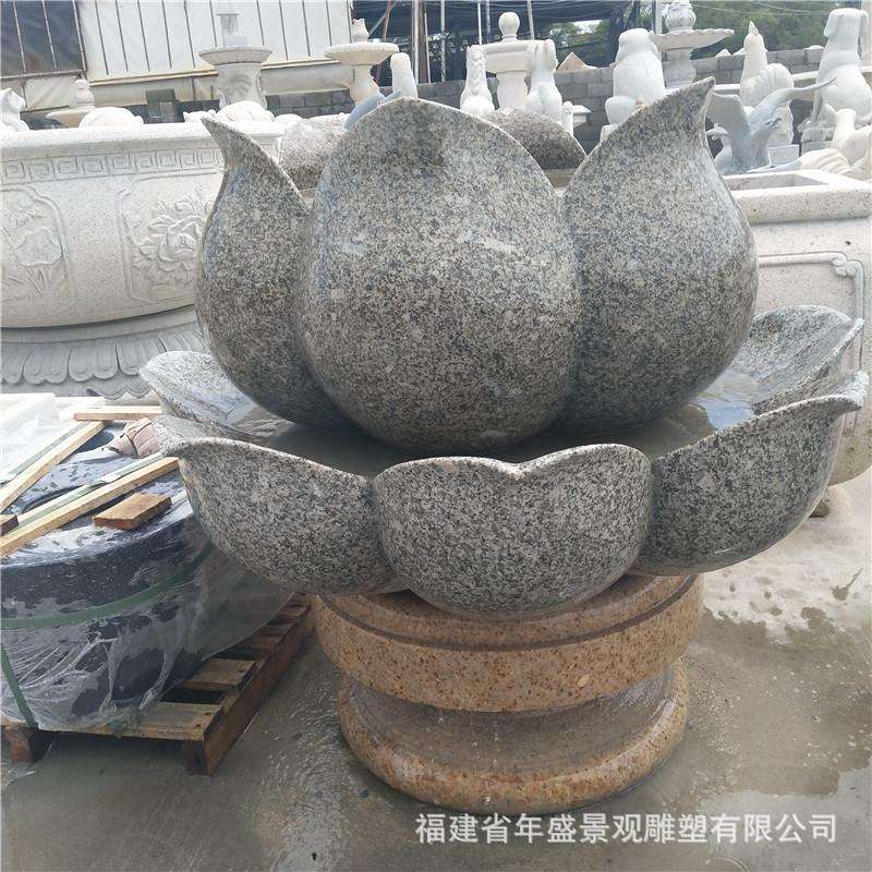 石雕喷泉莲花座流水钵 摆件 庭院莲花水钵厂家