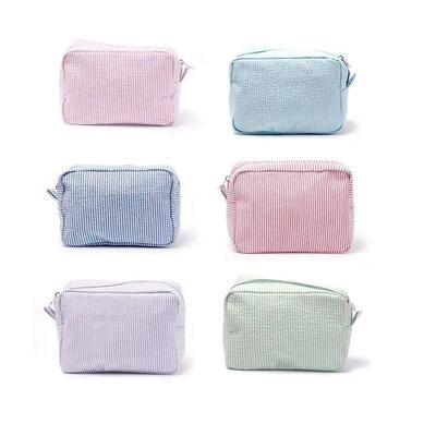 Seersucker Ruffle Cosmetic Bags Pink/Purple Striped Storage