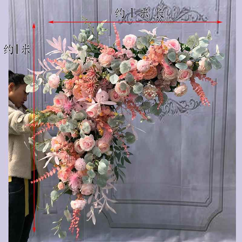 新款仿真花婚礼排花挂花拐角礼堂装饰美陈布景三角婚庆道具的排花