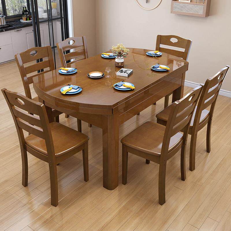 全实木餐桌椅组合家用可伸缩折叠桌饭桌方圆两用小户型可变圆桌子