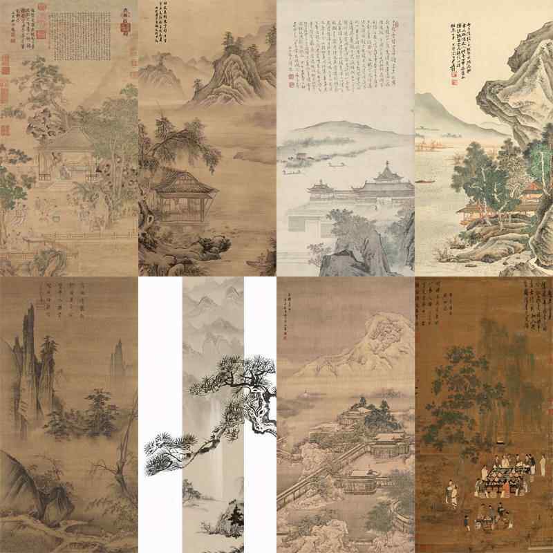 新中式古典竖版宋式美学中古风背景墙画芯图库墙布壁画墙纸壁纸