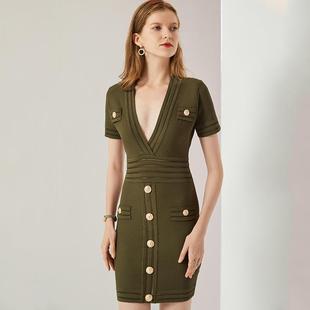 texture black green army skirt short hip-wrapped INS dress