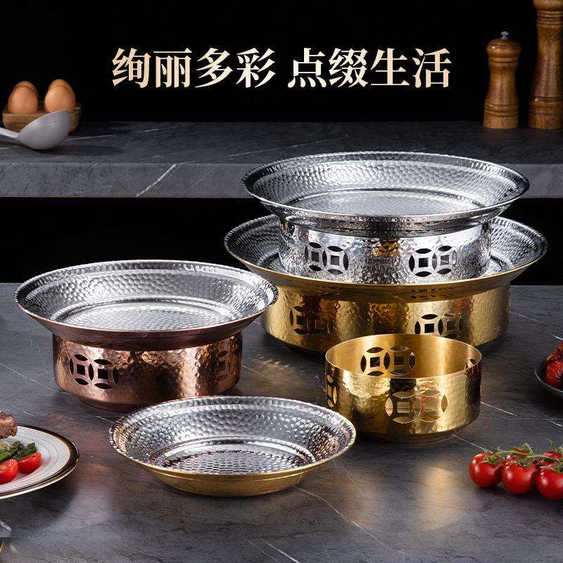 不锈钢304三层钢锤纹浅干汤锅连炉商用酒精炉牛蛙锅麻辣香锅