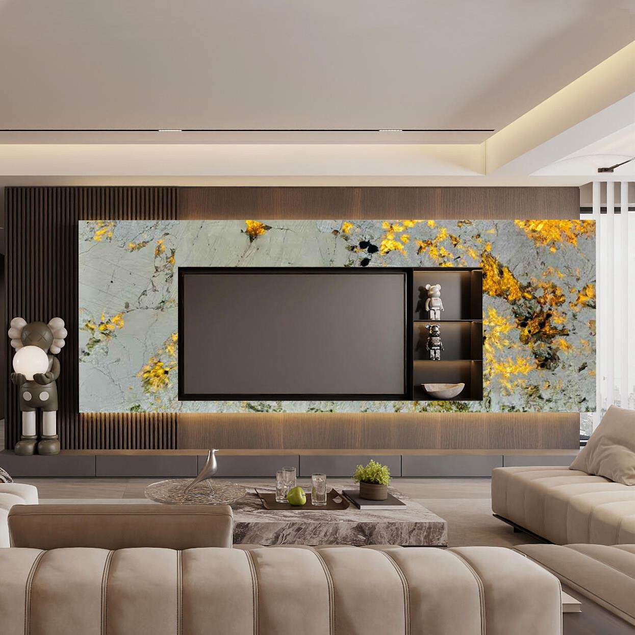 天然大理石透光电奢石电视背景墙潘多拉入户玄关别墅挑空石材定制