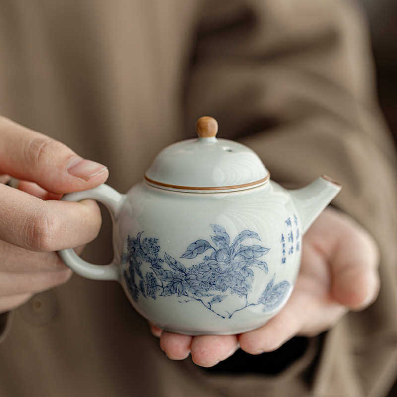 仿古青花橘子花小茶壶釉下彩陶瓷家用功夫茶具文人壶泡茶壶单壶,餐饮具,茶壶,淘宝优惠券,粉丝福利购,淘宝优惠卷