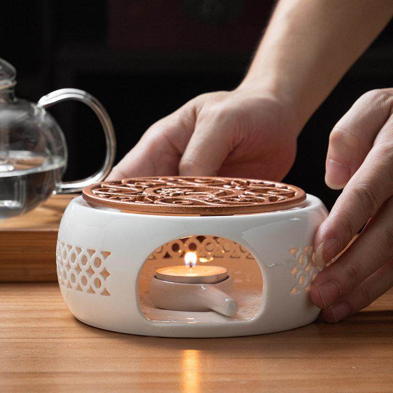 加热底座白瓷温茶器黑色陶瓷炉座蜡烛底座花茶套装多功能陶瓷底座