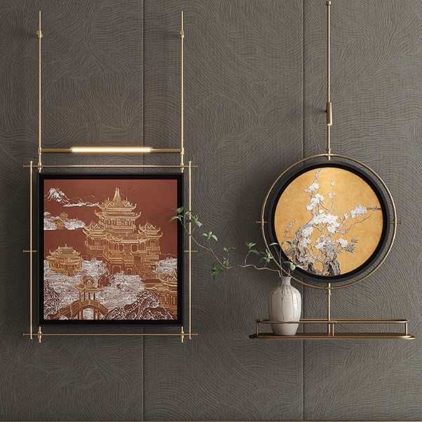 新中式挂画创意氛围灯墙面挂件沙发背景墙轻奢酒店金属挂画壁饰品