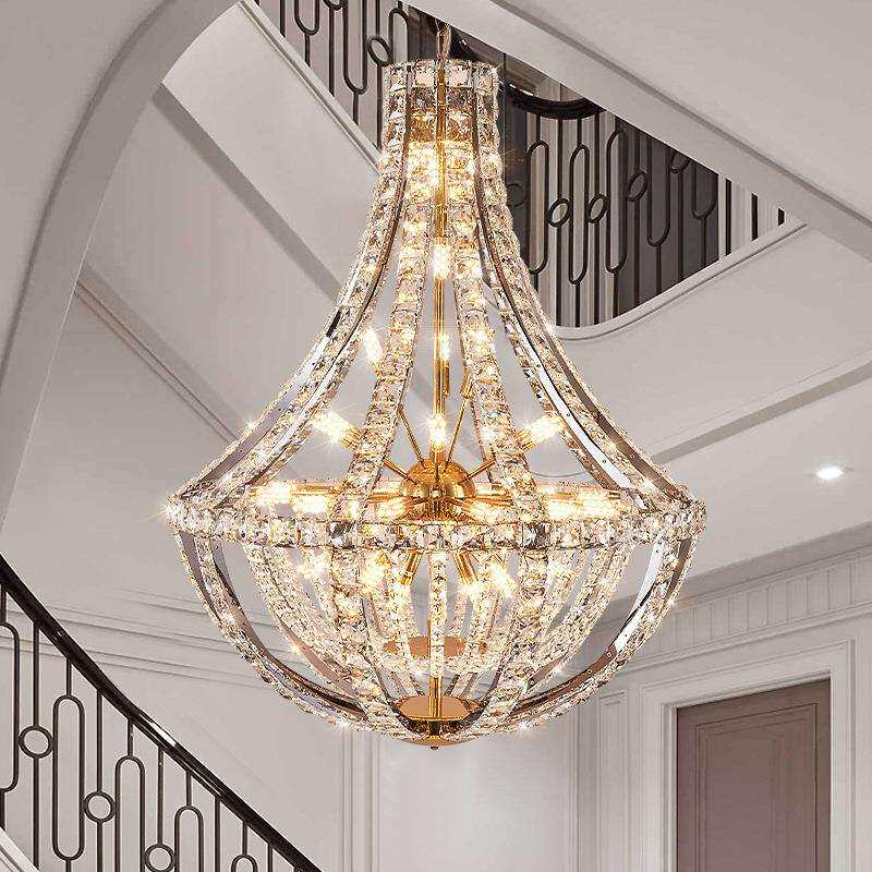 复式楼挑空客厅吊灯奢华现代轻奢新款水晶灯自建房别墅大平层吊灯