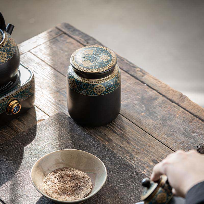 中式仿古陶瓷茶叶罐普洱茶红茶密封罐功夫茶具茶罐秦风茶礼