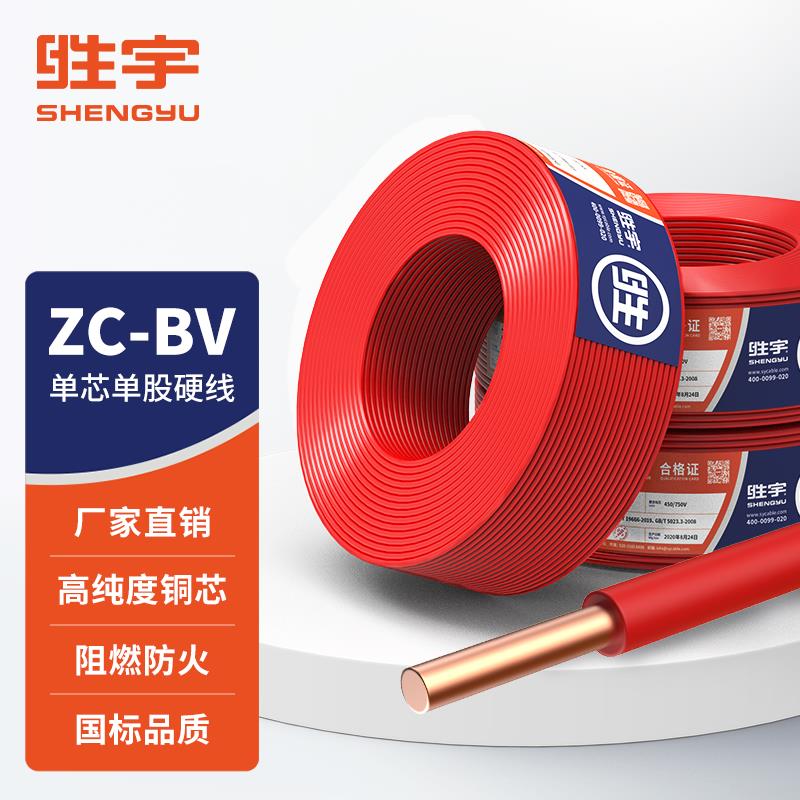 胜宇家用电线阻燃BV2.5国标铜芯电缆线1.5/4/6平方家装单股硬铜线