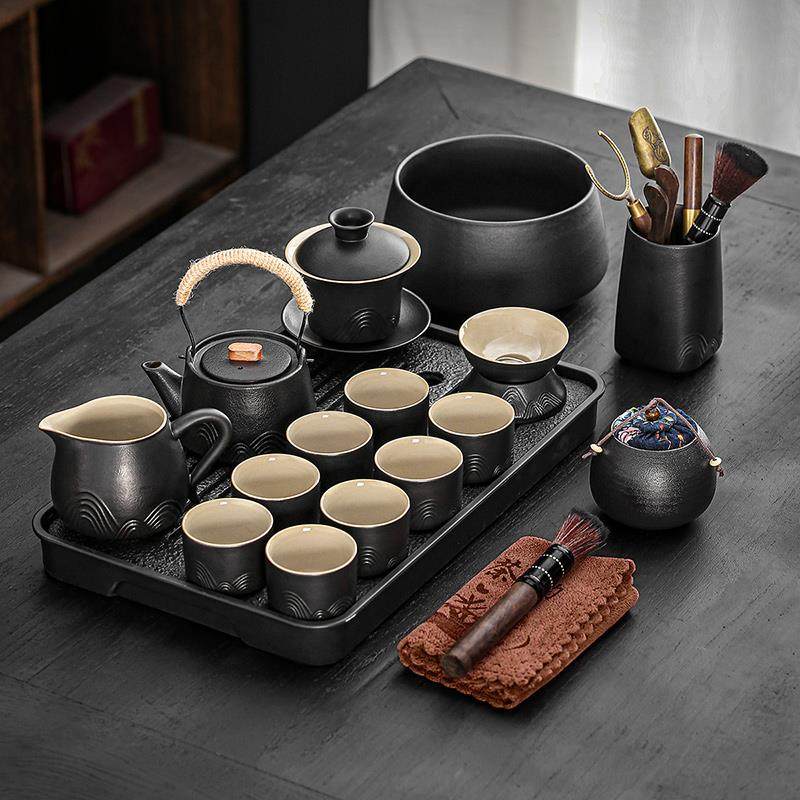 高档粗陶功夫茶具套装轻奢高档提用梁泡茶壶茶山杯茶远盘整套家会