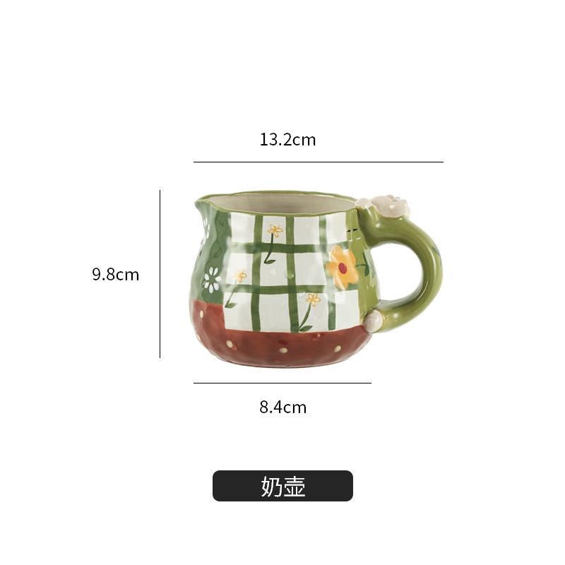 可爱呆萌陶瓷釉下彩奶壶耐高温高颜值精致家用咖啡奶罐创意手绘壶