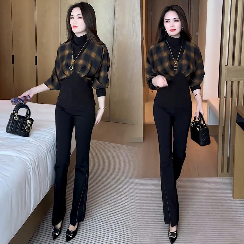 好货时尚洋气套装女2026秋季新款设计感蝙蝠袖t恤上衣微喇裤两件