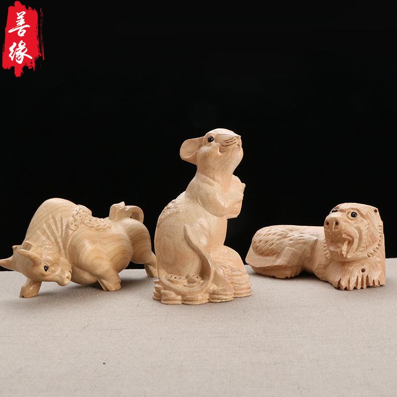 新款直销生产加工 桃木立体生肖 大号十二生肖桃木配件挂件 手工