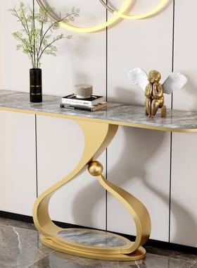 意式轻长方形岩板玄奢关桌入MJG户简约艺走廊靠墙置物架玄端术景