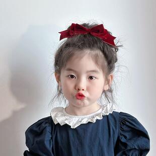 Halokitty 儿童发饰甜酒小香丝绒蝴蝶结儿童发夹秋冬新款顶夹发饰
