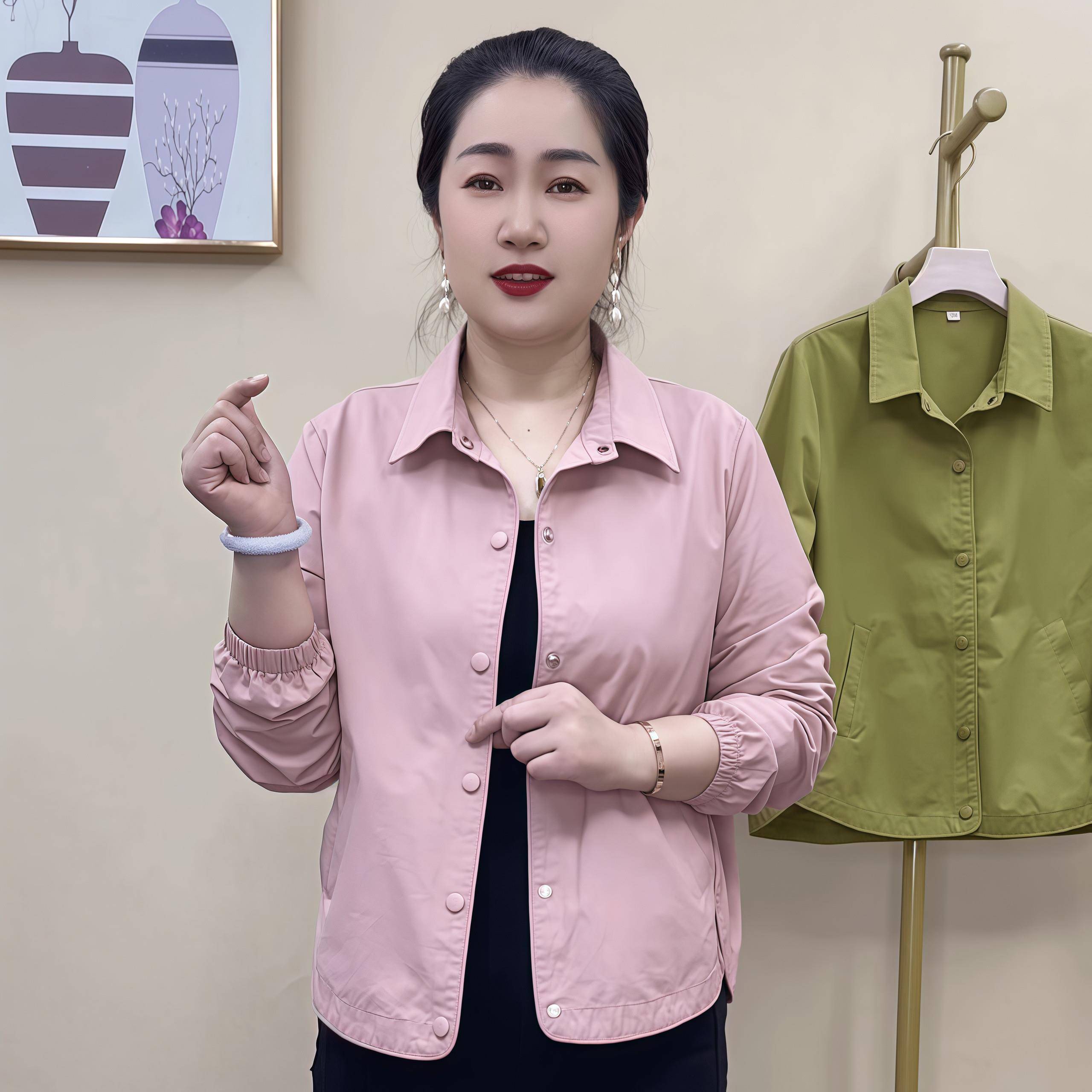 好货中老年女装时尚妈妈春装新款外套女洋气宽松显瘦大码休闲夹克