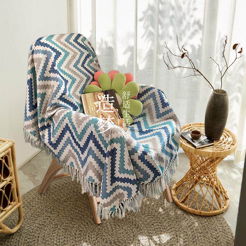 北欧ins沙发巾卍能沙发套罩棉麻毯全盖三人防滑老虎凳沙发布盖布