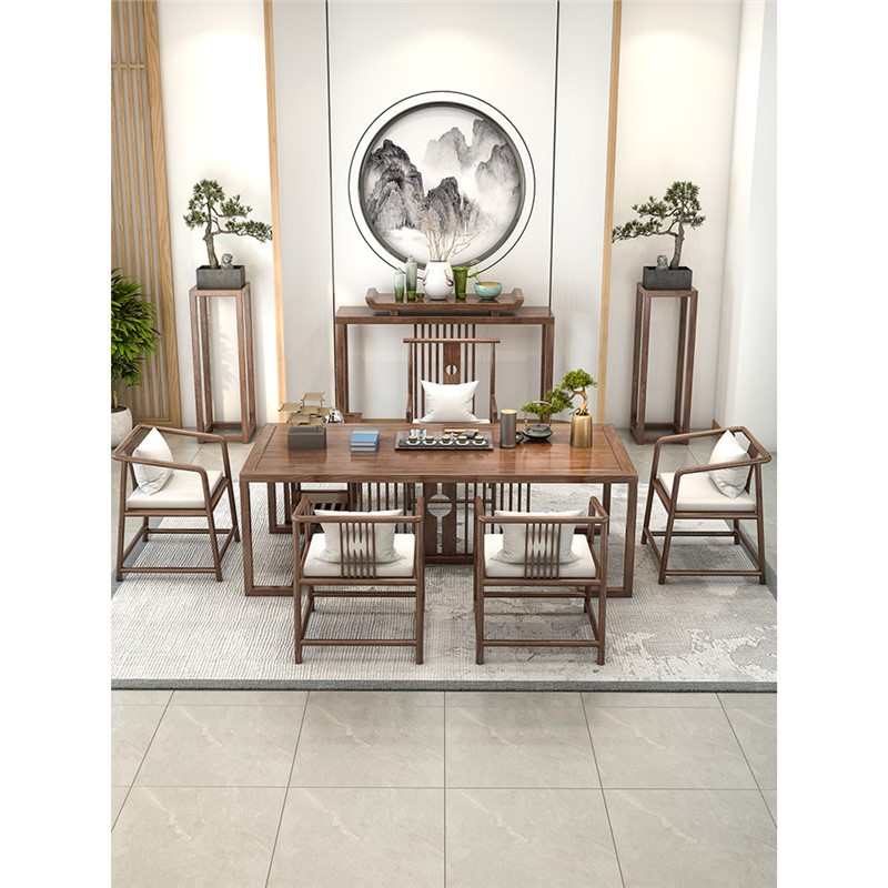 南美胡桃木实木茶桌办公室客厅现代泡茶桌新中式禅意功夫茶台桌椅