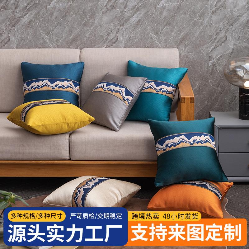 跨境新中式提花织带沙发抱枕 客厅简约抱枕套 花边刺绣护腰背垫枕