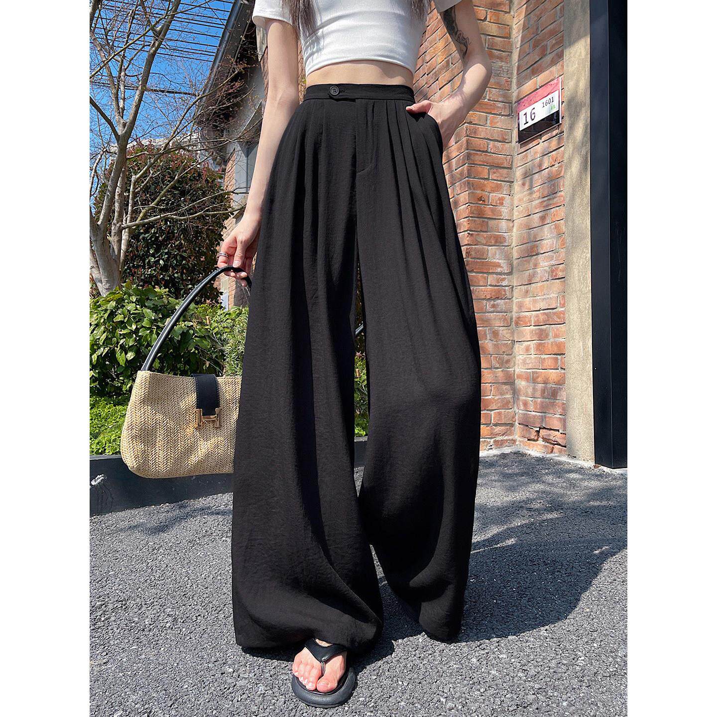 Canary Kiss老钱风高腰阔腿裤女夏季慵懒风垂感宽松休闲拖地长裤