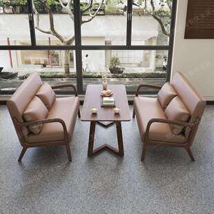 复古咖啡厅实木桌椅组合民宿酒店奶茶店沙发洽谈会客接待休闲商用