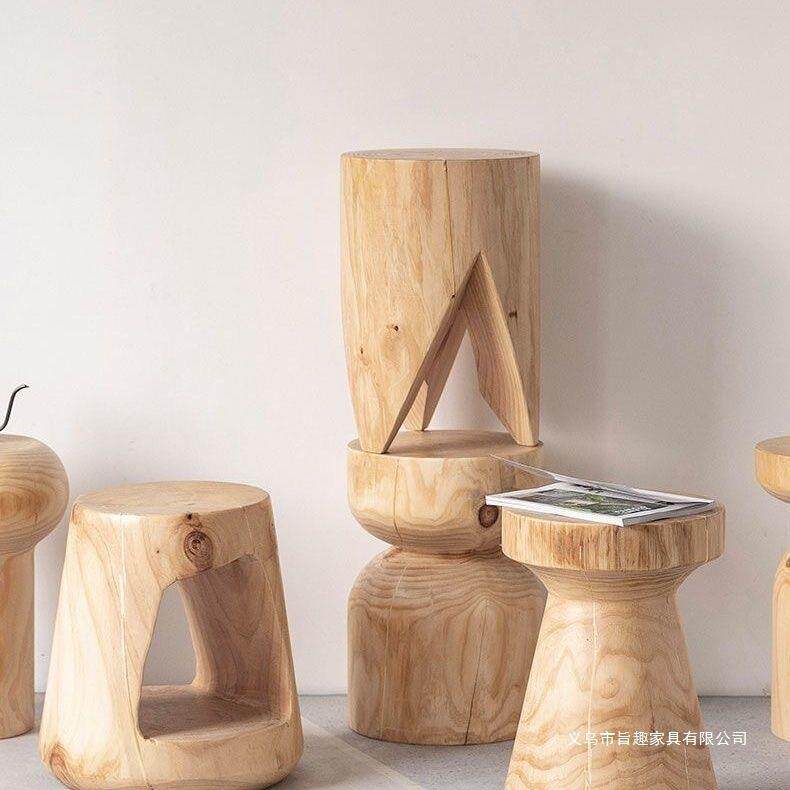 原木木墩茶几民宿酒店创意新中式客厅实木边几设计师几何根雕角几