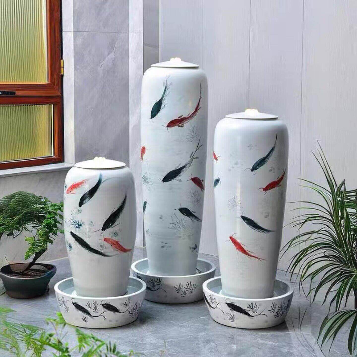 陶瓷招财流水摆件客厅循环水景观装饰品落地生财喷泉公司开业礼品