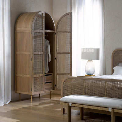 现代柜储物柜衣柜北欧家用创意简约实木藤编日式卧室衣橱收纳双门