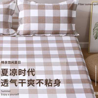 简约日式大格子咖色素雅粗布帆布床单优质加厚夏季榻榻米凉席定制