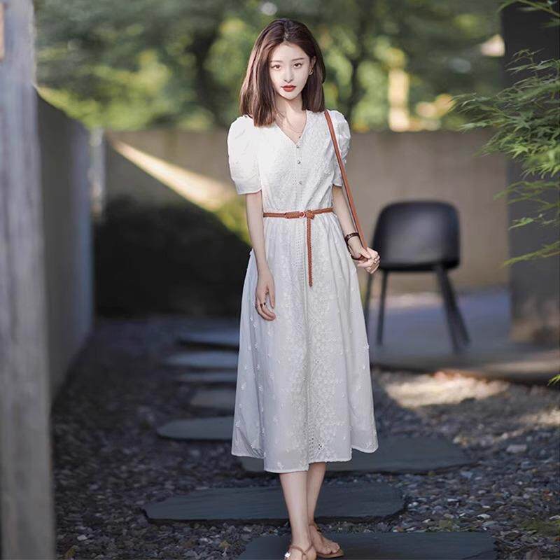 欧洲站夏季女装2026新款小众设计高级感气质长裙子法式白色连衣裙