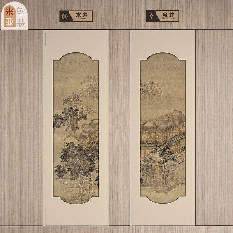 中式复古水电井门贴纸衣柜拉门屏风卧室客厅背景墙遮丑改造定制