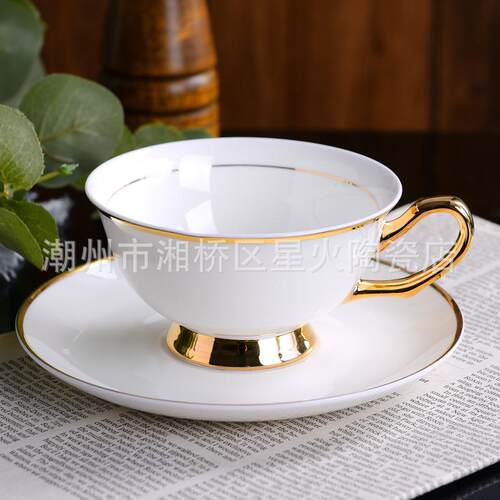 高档描金骨瓷咖啡杯花茶杯amazon外贸杯简约杯陶瓷马克杯200ml
