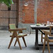 叕木 室外印尼柚木昌迪加尔餐椅扶手绳编民宿酒店户外露台庭院椅