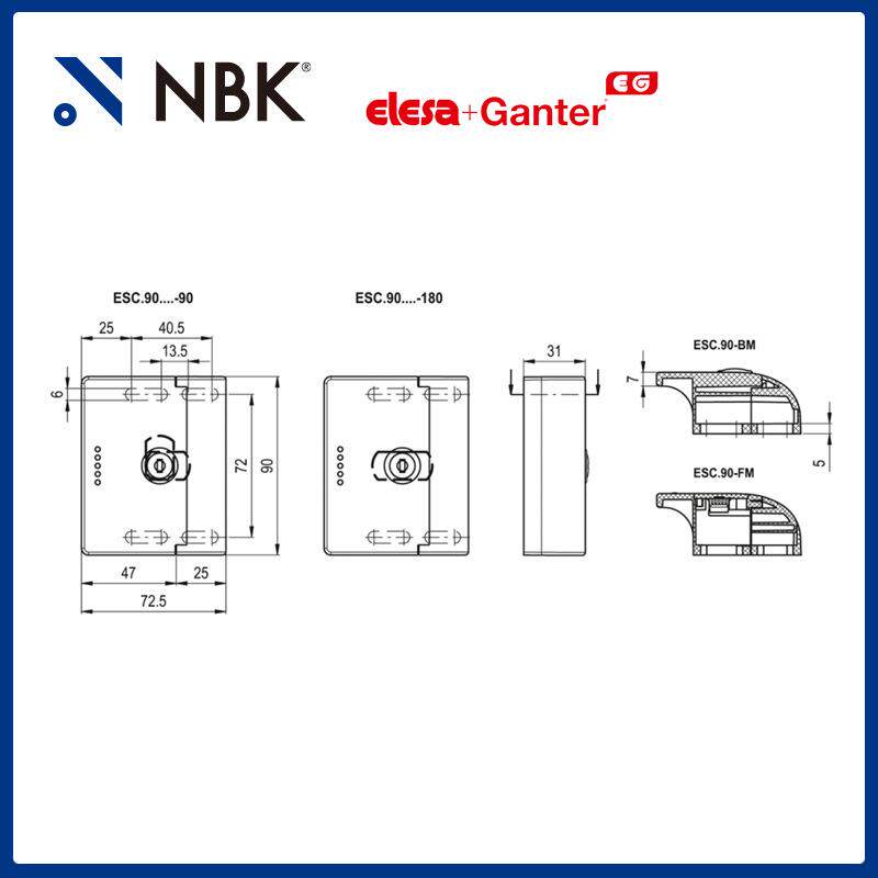 NBK ELESA ESC 带门锁手柄 带或不带内置锁 高科技聚合体 零配件