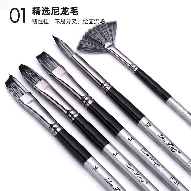 亚马逊热卖24支尼龙毛画笔套装银灰杆笔帘油画笔水粉水彩画笔刷