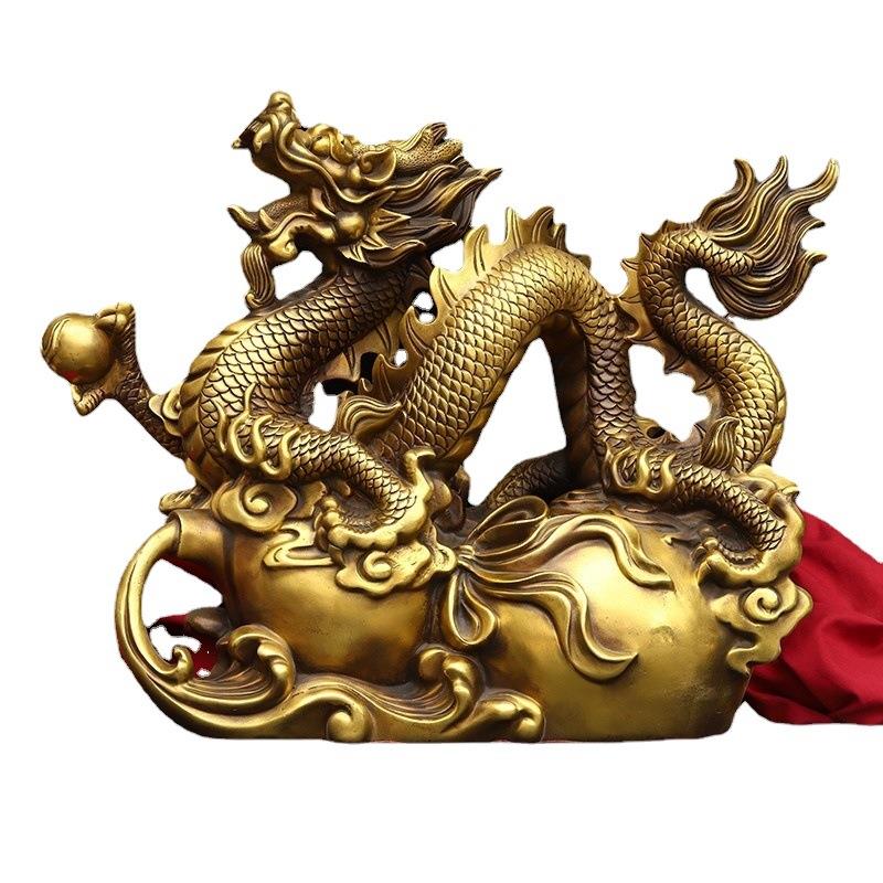黄铜龙摆件祥龙青龙葫芦龙生肖龙福禄龙客厅办公室工艺品