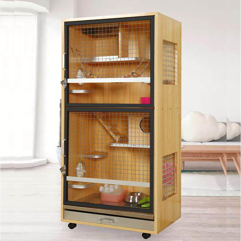 龙猫实木生态柜豪华笼子木质宠物柜笼含不锈钢抽屉