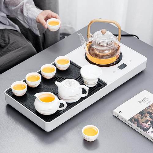 羊脂玉整套茶具套装煮茶养生壶家用智能茶盘茶台电陶炉一体烧水壶