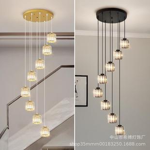 现代简约楼梯吊灯长吊灯复式楼中楼旋转金色网红水晶轻奢长吊灯