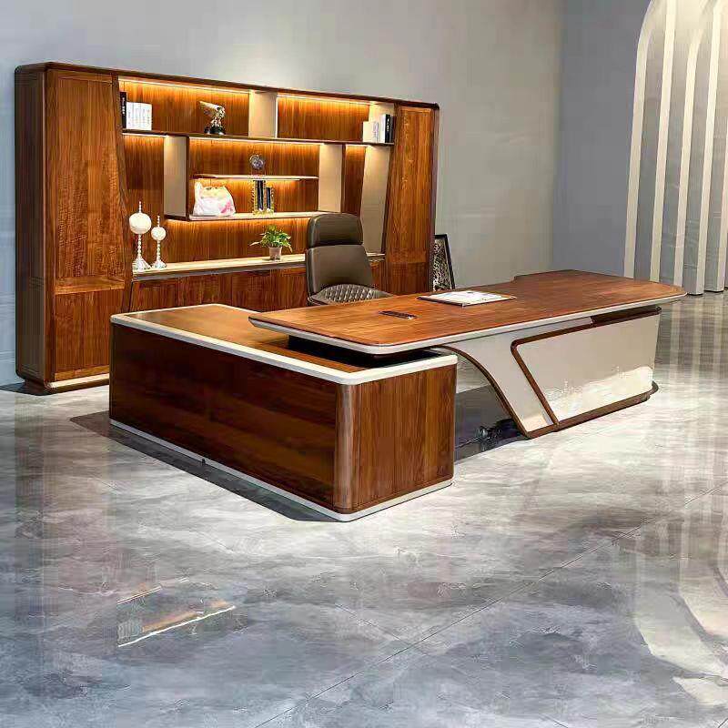 新中式实木办公桌老板桌现代简约北美黑胡桃木办公室大班台总裁桌